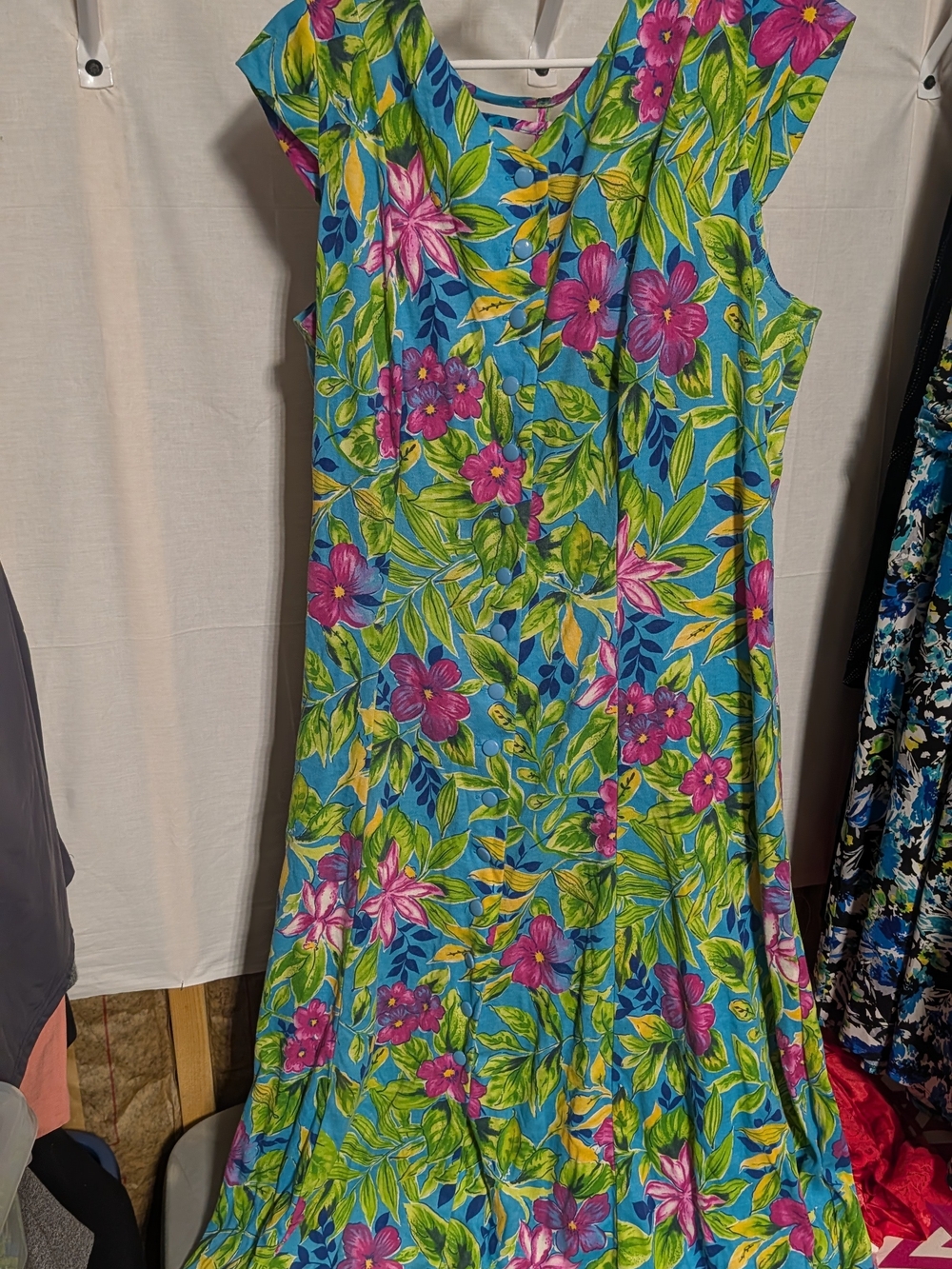 Vibrant Blue & Pink Floral Maxi Dress, Sleeveless
